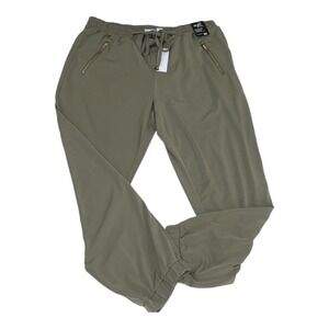 Women Drawstring Ankle Pants Soft Stretch NYC Size Medium Army Green